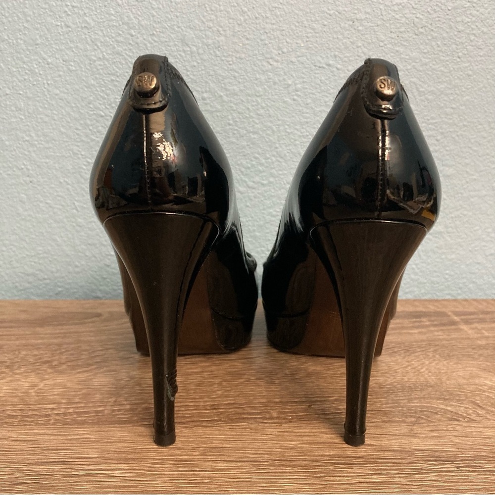 Stuart Weitzman Peep Toe Pump Heels - Black - 7M - Picture 4 of 10